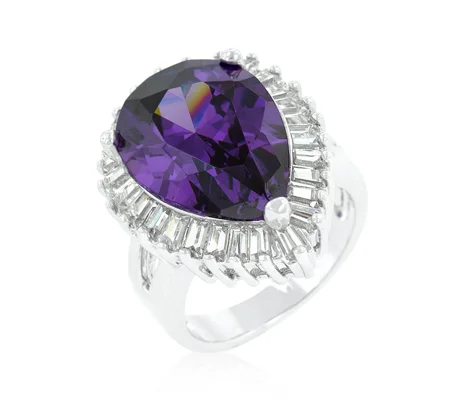 Cubic Zirconia Purple and Clear Cocktail Ring