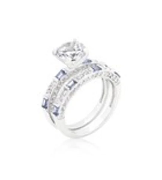 Clear and Tanzanite Cubic Zirconia Ring Set