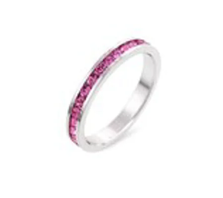 Stylish Stackables Pink Crystal Ring Rhodium Plated Eternity Band Swarovski CZ