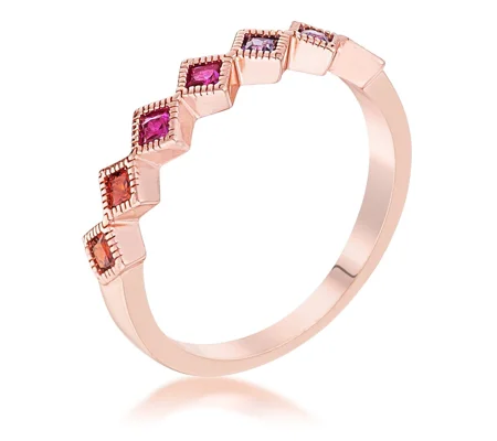 Rose Gold Plated Multi-Color Septem Princess Cut Half Eternity Band