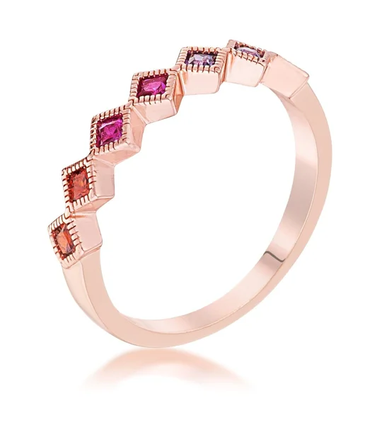 Rose Gold Plated Multi-Color Septem Princess Cut Half Eternity Band
