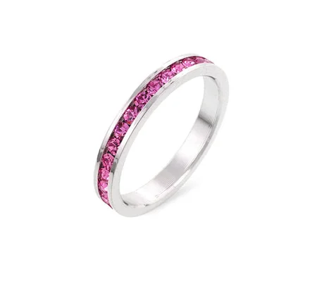 Stylish Stackables Pink Crystal Ring Rhodium Plated Eternity Band Swarovski CZ