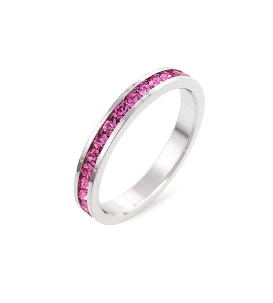 Stylish Stackables Pink Crystal Ring Rhodium Plated Eternity Band Swarovski CZ