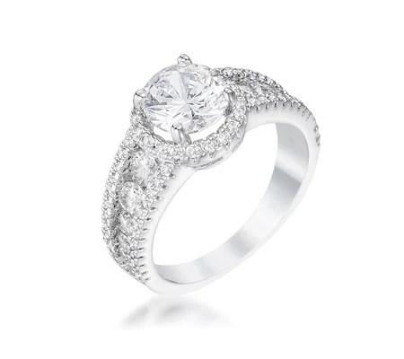 2.1Ct Rhodium Plated Solitaire Engagement Halo Ring