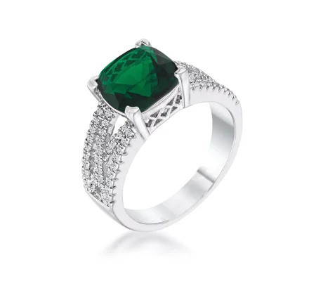 3ct Elegant Rhodium Plated Criss-Cross Enerald CZ Engagement Ring