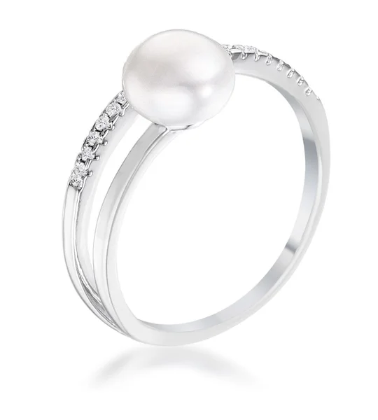 .15Ct Rhodium Plated Freshwater Pearl Ring With CZ Micro Pave Band