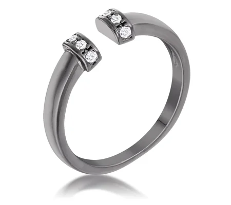 Hematite Petite CZ Clear Open Cuff Ring