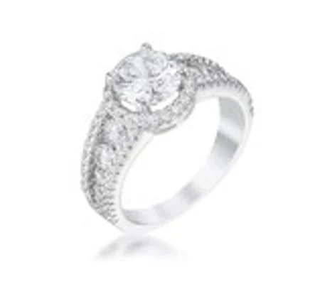 2.1Ct Rhodium Plated Solitaire Engagement Halo Ring