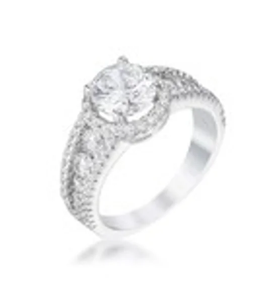 2.1Ct Rhodium Plated Solitaire Engagement Halo Ring