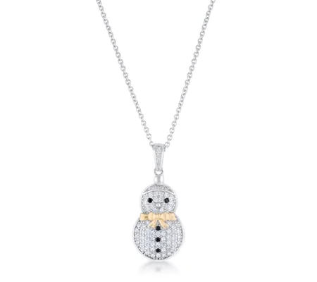 .35 ct CZ Two-Tone Snowman Pave Holiday Pendant