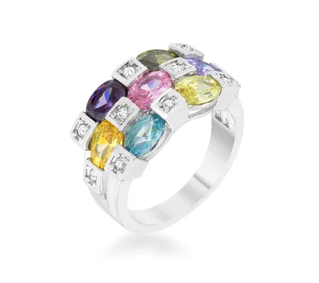 Mina 3.1ct Multicolor CZ Rhodium Cocktail Ring