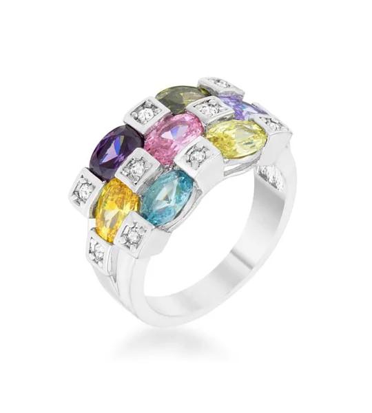 Mina 3.1ct Multicolor CZ Rhodium Cocktail Ring