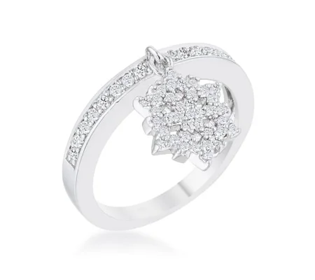 Snowflake 0.35ct CZ Rhodium Simple Holiday Charm Band Ring