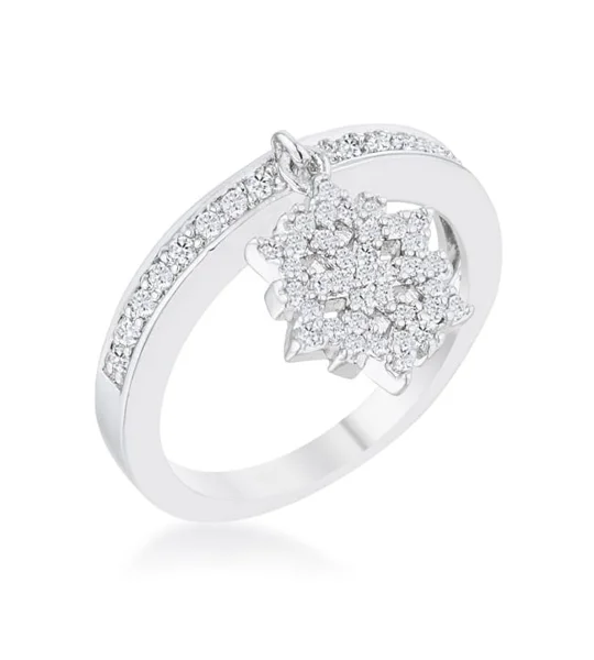 Snowflake 0.35ct CZ Rhodium Simple Holiday Charm Band Ring