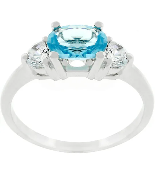 Miranna 1.2ct Blue Topaz CZ Rhodium Classic Oval Ring