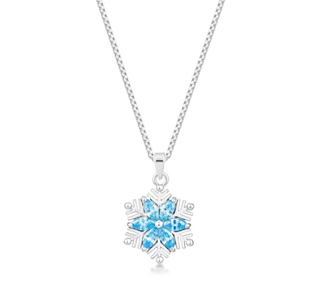 Rhodium Plated Brilliant Marquise Aqua Blue Snowflake Pendant