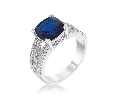3ct Elegant Silvertone Criss-Cross Sapphire Blue CZ Engagement Ring