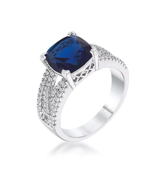 3ct Elegant Silvertone Criss-Cross Sapphire Blue CZ Engagement Ring