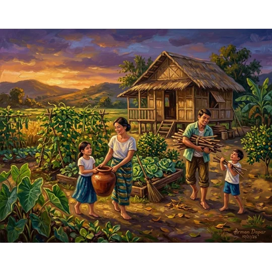 Pagtulong sa Bakuran (Helping in the Yard) (5 x 7 canvas print)