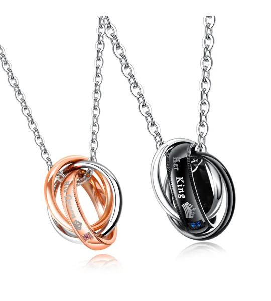 Her King His Queen Crown Couple Necklaces – Matching Titanium Steel Pendant Set for Couples