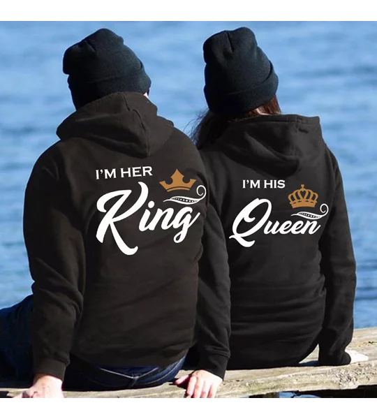 Her King His Queen Matching Couple Hoodies – Black King & Queen Sweatshirts for Couples