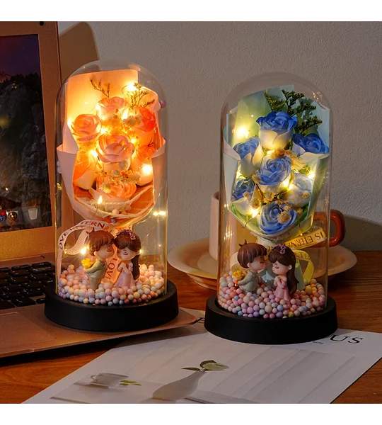 Eternal Rose Bouquet Dome Night Light – 7-Rose Romantic Flower Display with Gift Box