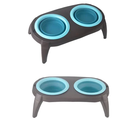 Collapsible Double Pet Bowl – Silicone Dog & Cat Food and Water Bowls for Home & Travel – FREE SHIPP