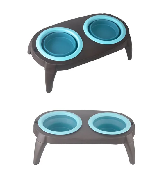 Collapsible Double Pet Bowl – Silicone Dog & Cat Food and Water Bowls for Home & Travel – FREE SHIPP