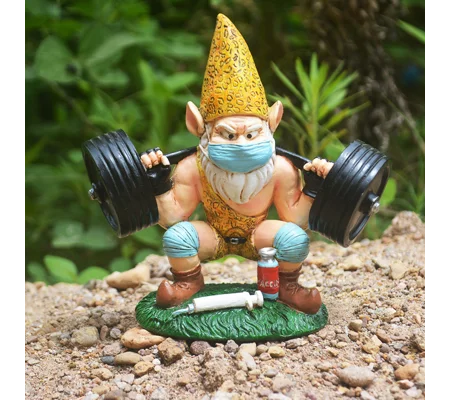 Weightlifting Gnome Garden Statue – Hand-Painted Resin Strongman Gnome Ornament – FREE SHIPPING