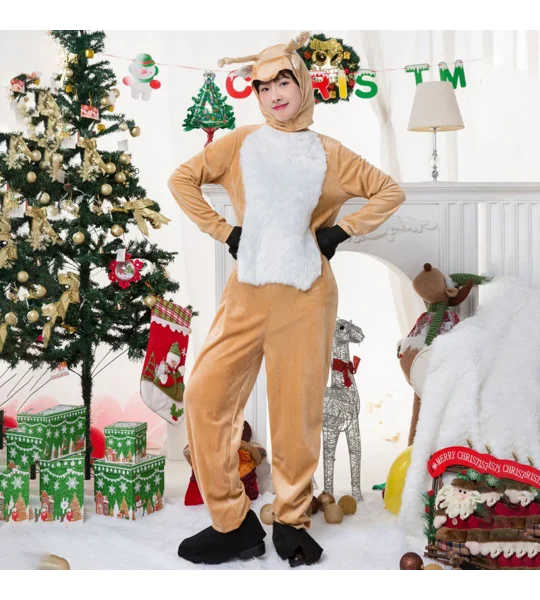 Women's Christmas Reindeer Costume – Elk Deer Jumpsuit with Hat, Gloves & Foot Covers – FREE SHIPPIN