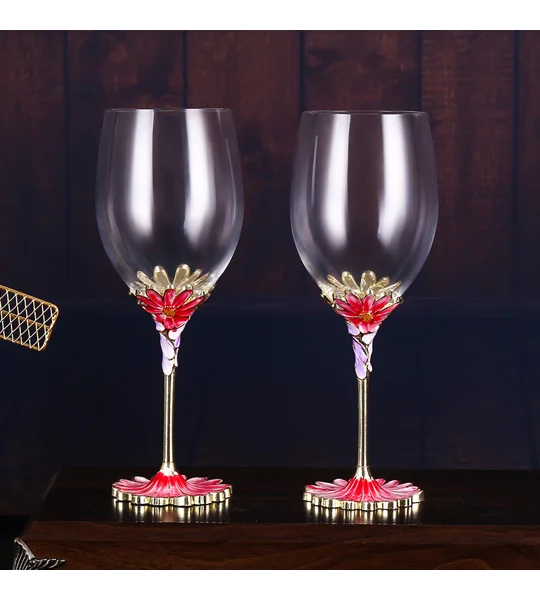 European Enamel Red Wine Glass – Chrysanthemum Crystal Glass Goblet 11.8 oz – FREE SHIPPING