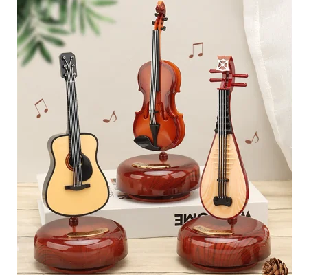 Rotating Guitar & Violin Music Box | Wind-Up Musical Gift