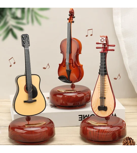 Rotating Musical Instrument Music Box – Guitar & Violin Classical Wind-Up Music Box – FREE SHIPPING