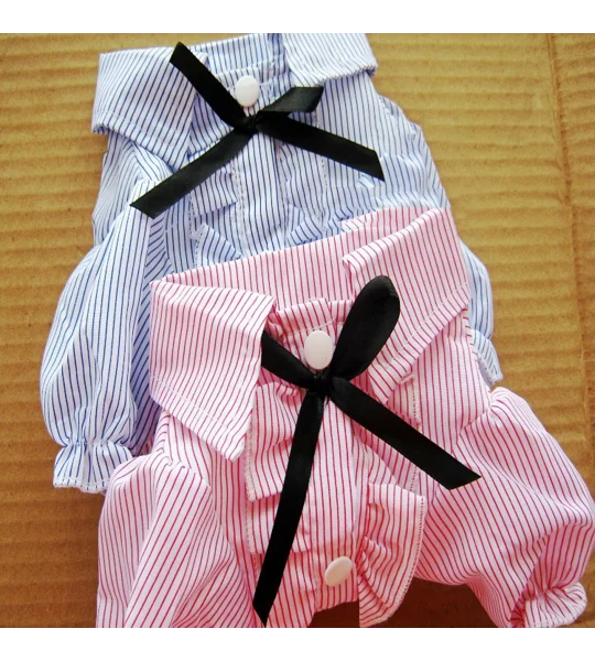 Striped Dog Shirt with Bow Tie | Cotton Pet Outfit