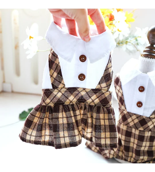 Plaid Dog & Cat Overalls and Dress | Coffee Checkered