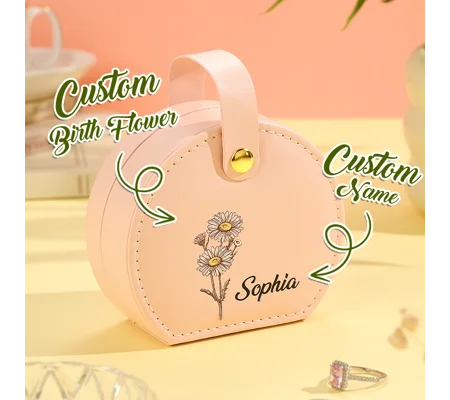 Personalized Birth Flower Jewelry Box with Name | Custom Birthday Gift for Her