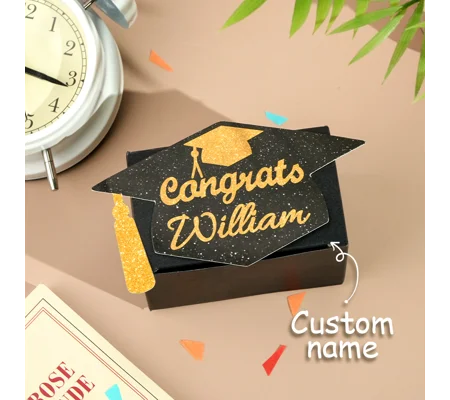 Personalized Graduation Money Gift Box | Graduation Cap Pull-Out Cash Holder with 30 Pockets