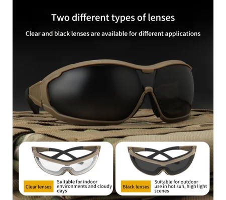 Tactical Outdoor Windproof Goggles with Interchangeable Anti-Fog Lens