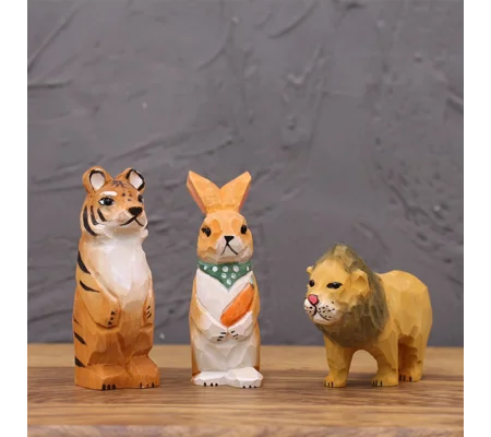 Cute Carved Wooden Animal Figurines – Whimsical Basswood Home Décor