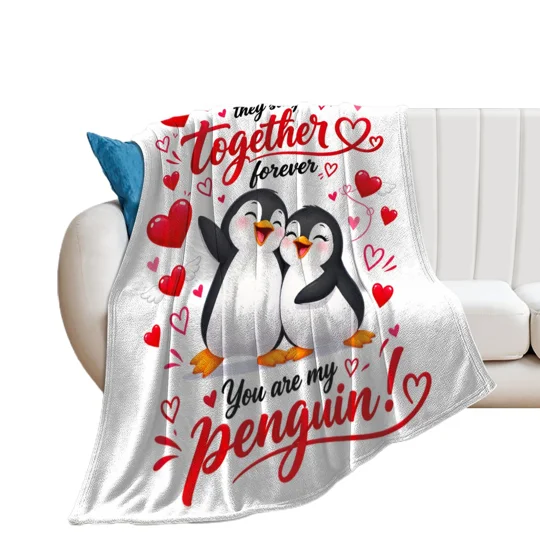 Penguin Love Flannel Blanket | Romantic Gift | KEEPSORA