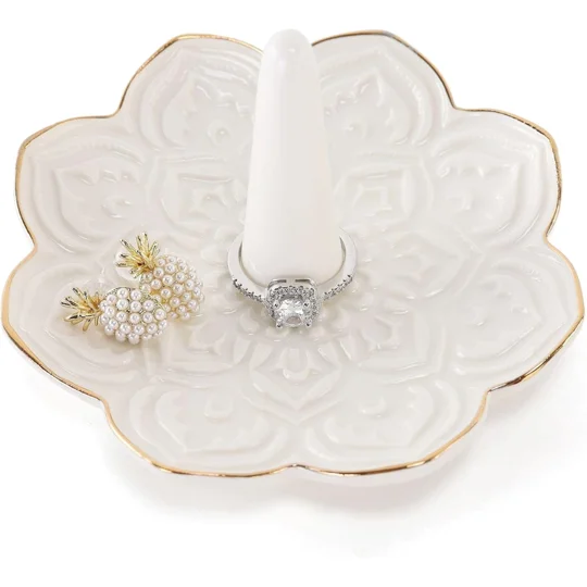 White Ceramic Mandala Jewelry Holder | KEEPSORA