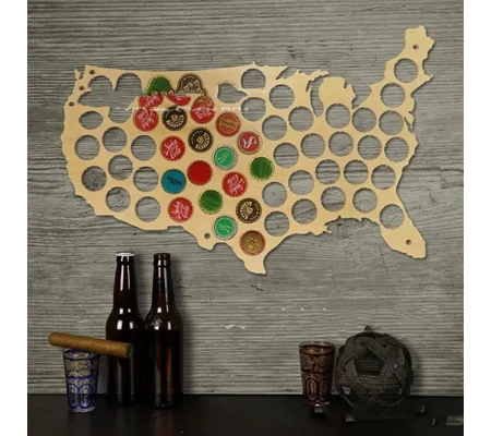 Wooden Beer Cap Map Display – Unique Gift for Beer Lovers
