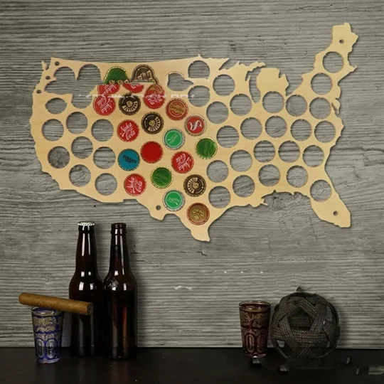 Wooden Beer Cap Map Display – Beer Lover Gift | KEEPSORA