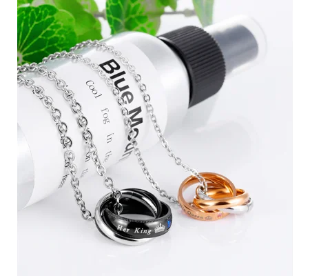 Her King His Queen Crown Couple Necklaces – Matching Titanium Steel Pendant Set for Couples
