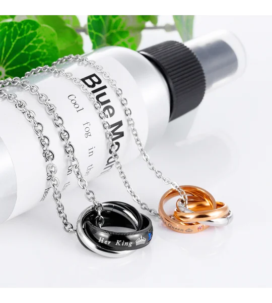 Her King His Queen Crown Couple Necklaces – Matching Titanium Steel Pendant Set for Couples