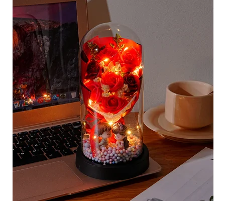 Eternal Rose Bouquet Dome Night Light – 7-Rose Romantic Flower Display with Gift Box