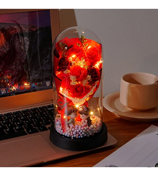 Eternal Rose Bouquet Dome Night Light – 7-Rose Romantic Flower Display with Gift Box