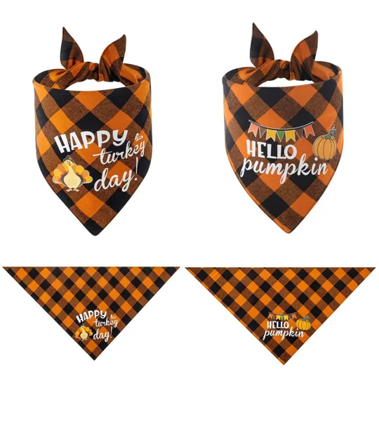 Thanksgiving Plaid Pet Bandana – Cotton Fall Dog & Cat Scarf for Holiday Photos – FREE SHIPPING