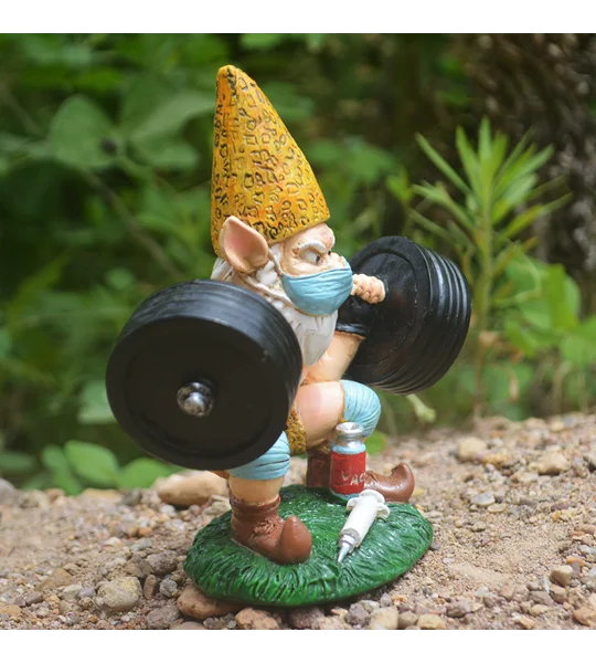 Weightlifting Gnome Garden Statue – Hand-Painted Resin Strongman Gnome Ornament – FREE SHIPPING