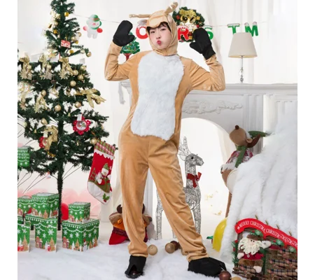 Women's Christmas Reindeer Costume – Elk Deer Jumpsuit with Hat, Gloves & Foot Covers – FREE SHIPPIN